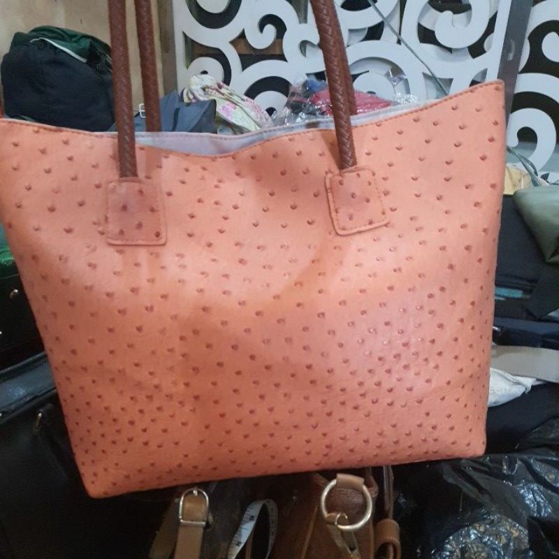 tas Preloved  / tas tote  kulit burung orange