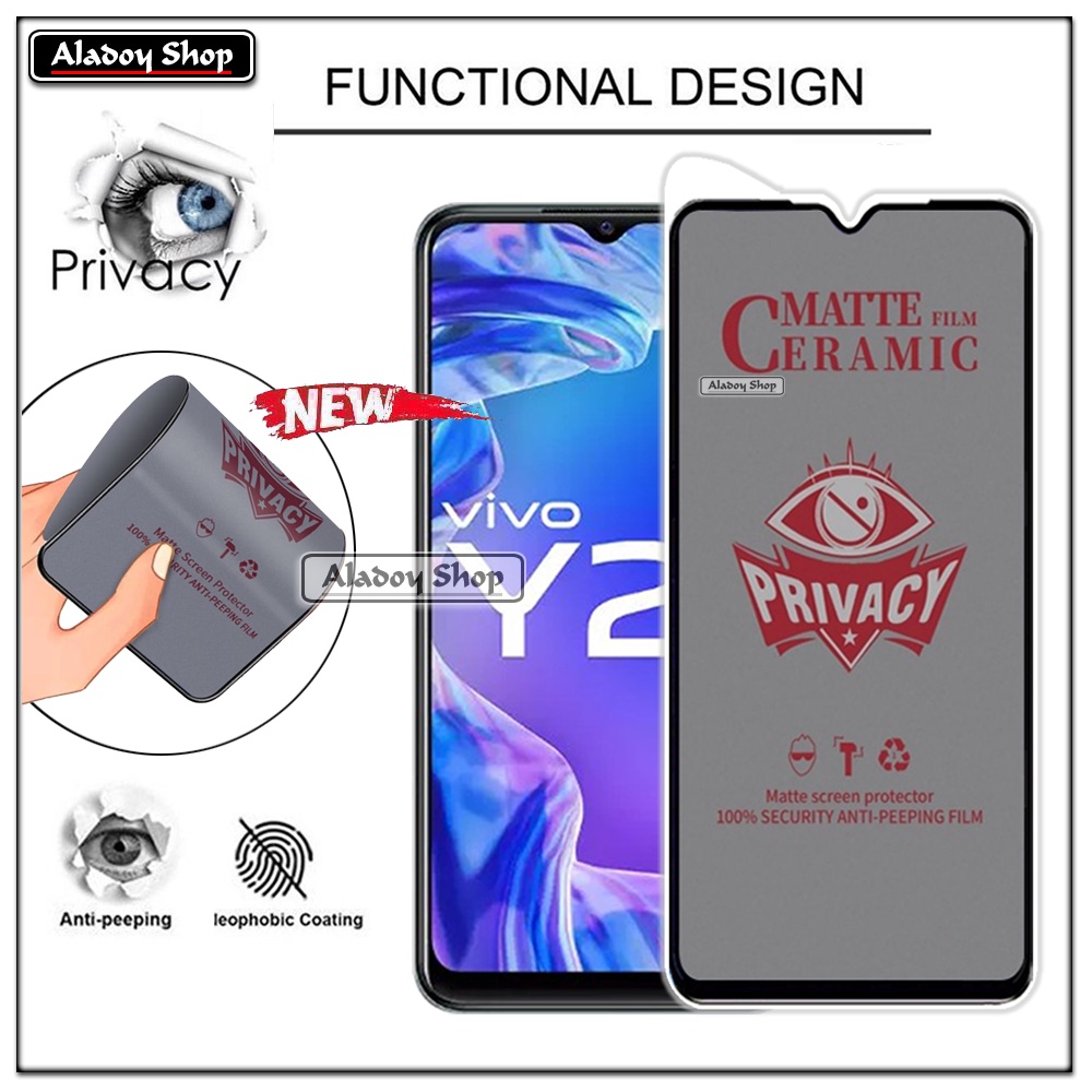 Tempered Glass Anti SPY Vivo Y21/Y21S/Y21A/Y21T Anti Gores Privacy + Tempered Glass kamera dan Skin Carbon