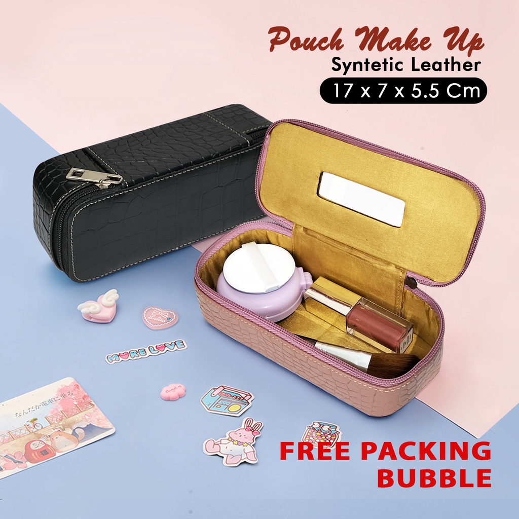 Pouch lipstik beauty case make up tempat kosmetik polos mini travel organizer tas kosmetik kecil cosmetic bag kuas makeup korean murah