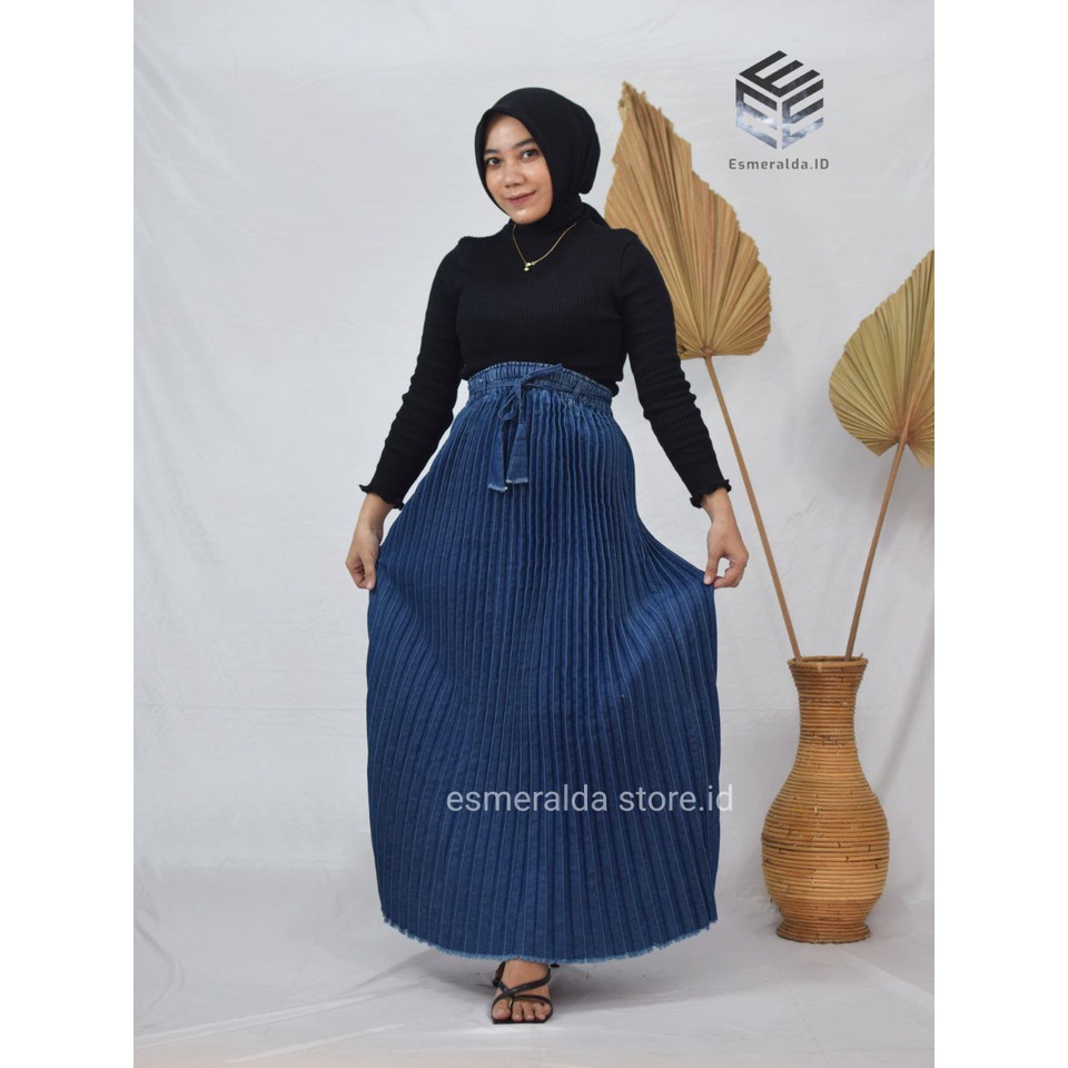 PLISKET JEANS//ROK PLISKET MODEL BARU//ROK PLISKET JEANS DEWASA//ROK PLISKET TERMURAH BY ESMERALDA