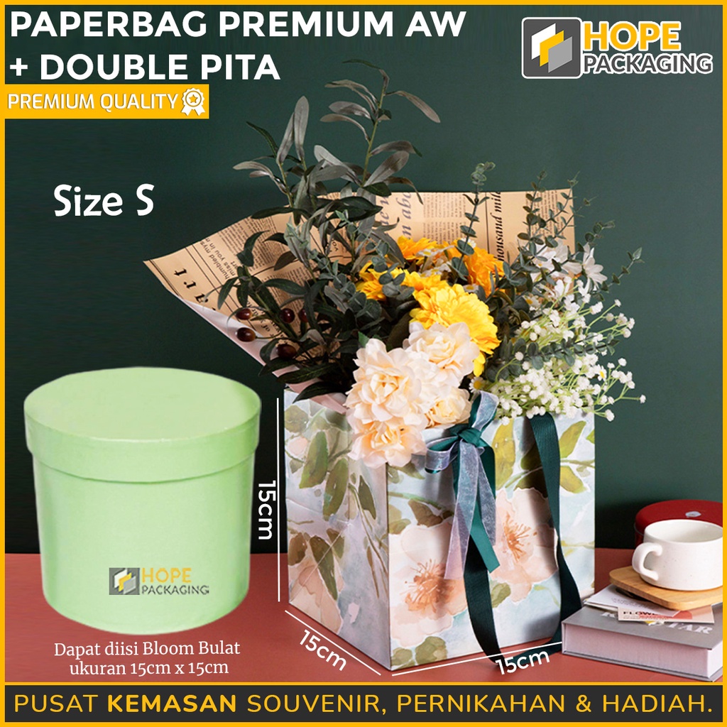 [ ISI 1 PCS ] Paperbag Premium AW + Double Pita / kotak Hadiah souvenir  Ulang tahun /  paper bag pita / tas hadiah romantis