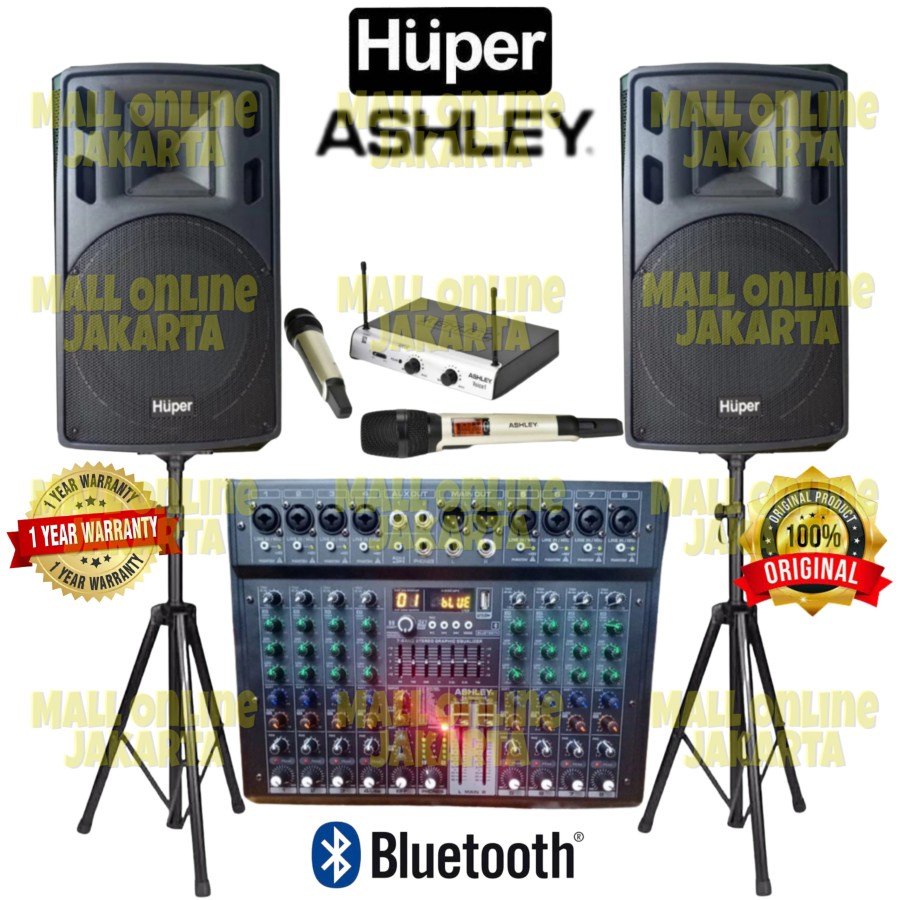 Paket speaker aktif huper 15 inch Ha400 Mixer ashley 6 channel