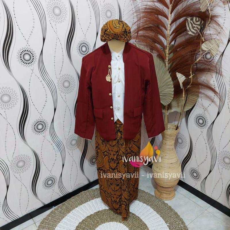 Full Set Baju Prewedding / Baju Couple Adat Jawa | Nuansa Hewes Maroon - Motif Semen romo