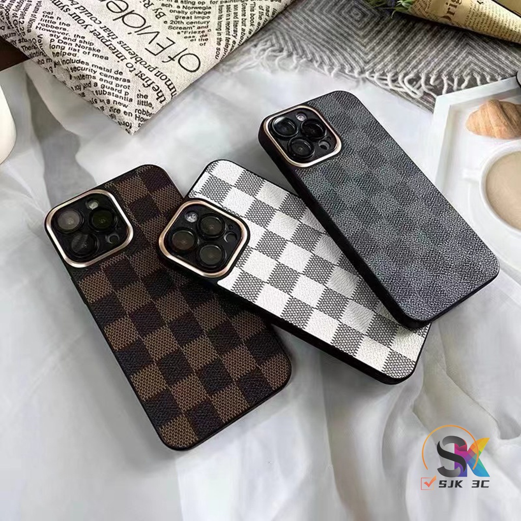 Case black Plaid High Quality Fashion With lens protection for iPhone 14 13 12 11 Pro Max CASE