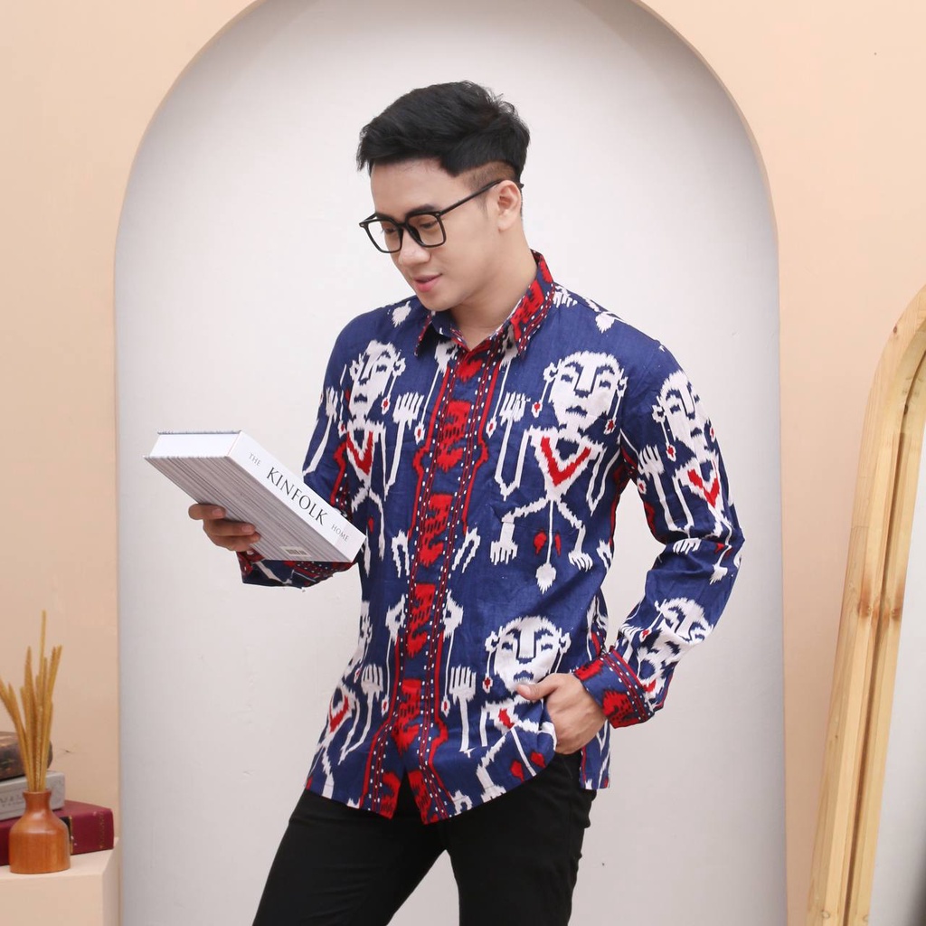 Seragam Batik Pria 2446 Kemeja Batik Motif Toraja Biru