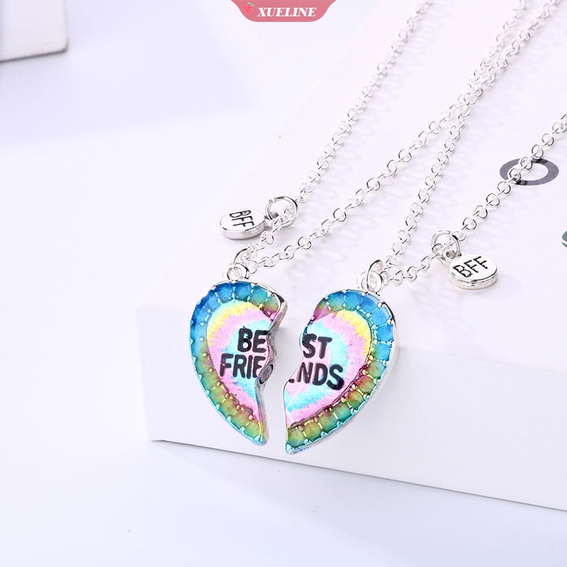 Fashion Trendi Warna-Warni Cinta Paduan Cinta Sucker BFF Anak Kalung Kartun Sahabat Hadiah, Pasangan Hati Cinta Selamanya Liontin Perempuan BFF Kalung Set [ZXL]