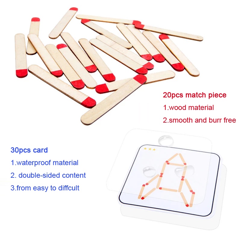 Montessori Matchstick Puzzle Mainan Kayu Mainan Anak DIY Matematika Geometri Permainan Logika Berpikir Latihan Mainan Edukasi Dini