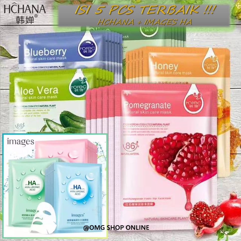 Isi 10 Pcs RANDOM Termurah !!! Rorec HCHANA Masker Wajah Rorec &amp; Masker Images HA Hyaluronic Acid / Masker Wajah Glowing dan Putih Rorec Pemutih / Masker Wajah Viral Masker Peel Off Sheet Mask Masker Images Skincare Alami Masker Wajah Organik Korea