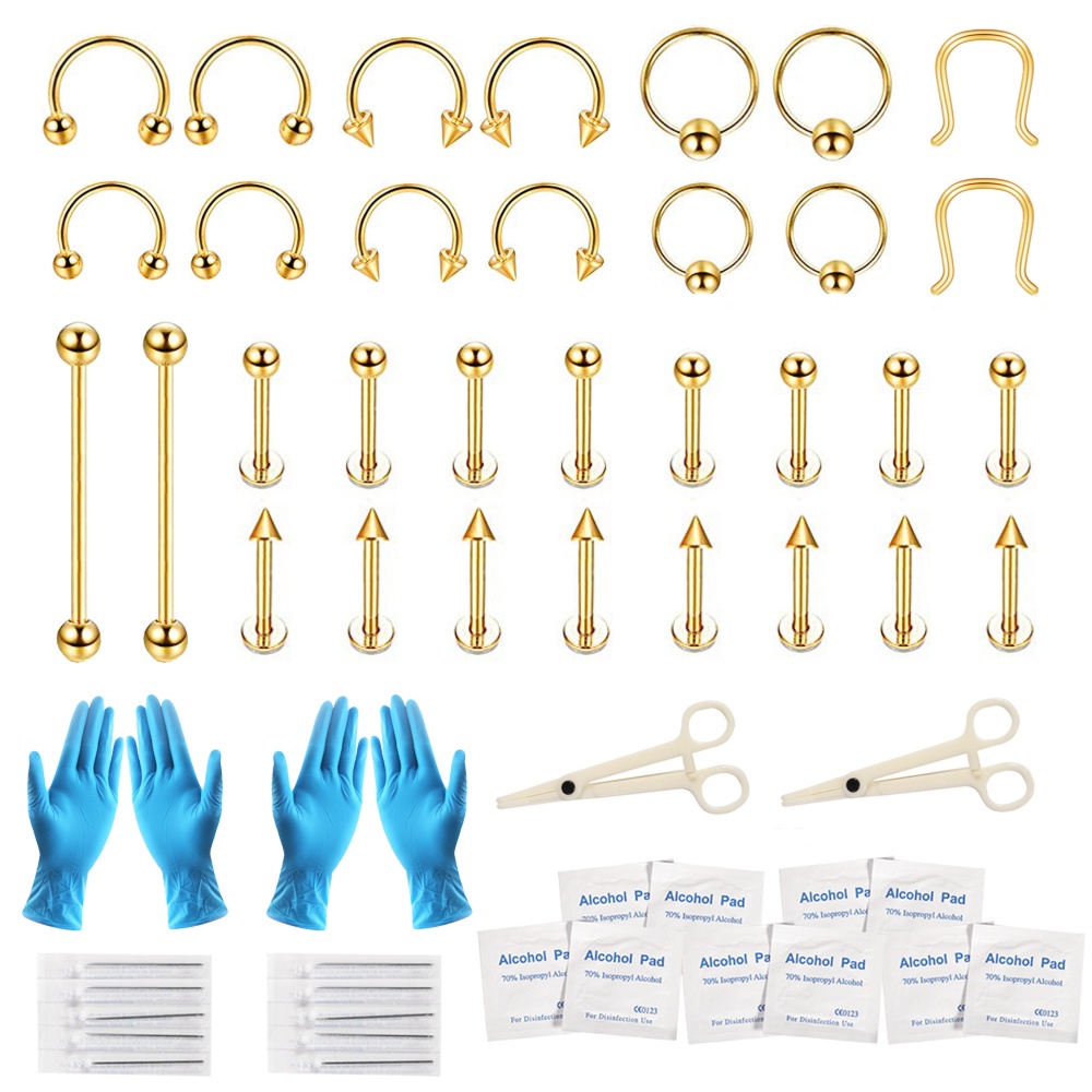 1set Cincin Hidung Anti Alergi Tragus Set Bibir Tindik Alis Stainless Steel Profesional Tubuh Piercing Tools Kit