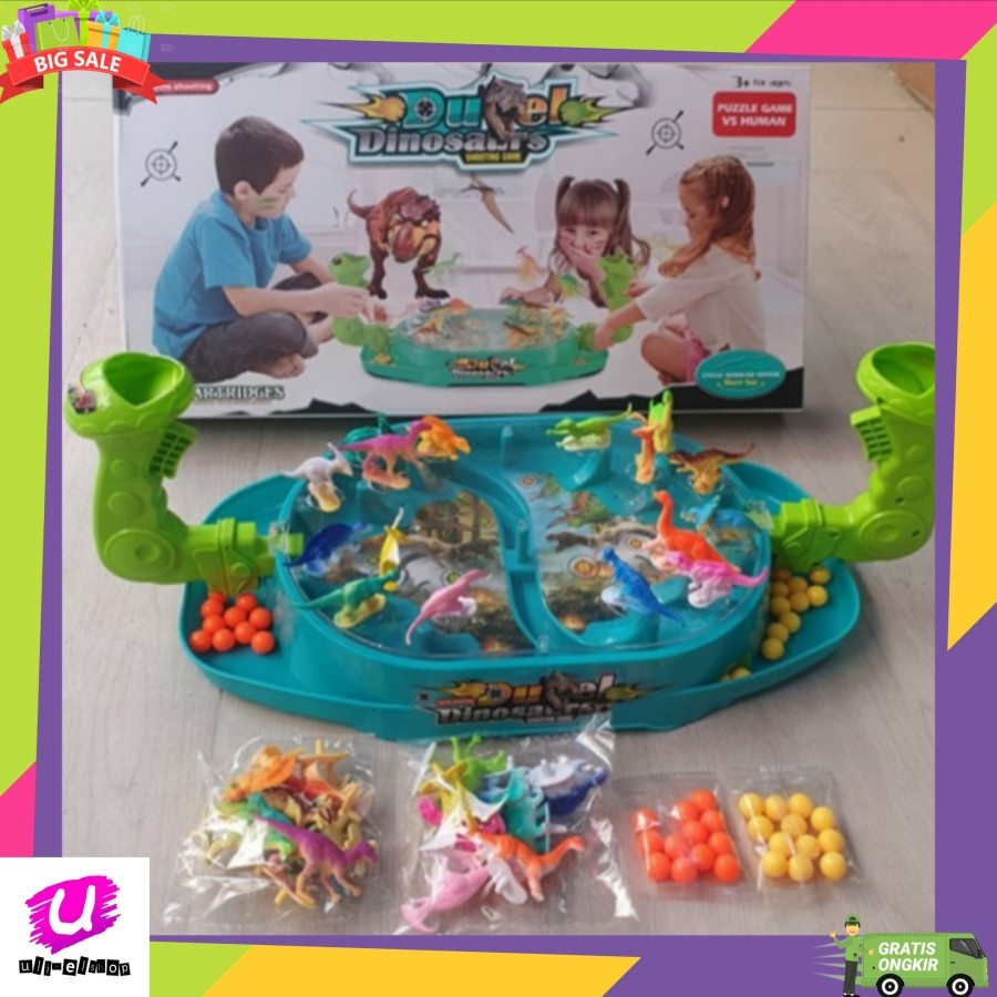 Mainan Dinosaurus Tembak Duel Dinosaur Ball Shooting Battle Board Game Set - Pretend Play