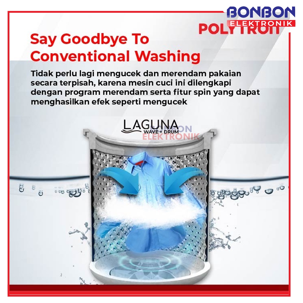 Polytron Mesin Cuci 1 Tabung 7KG PAW 7028 / ZEROMATIC PAW 7028 W