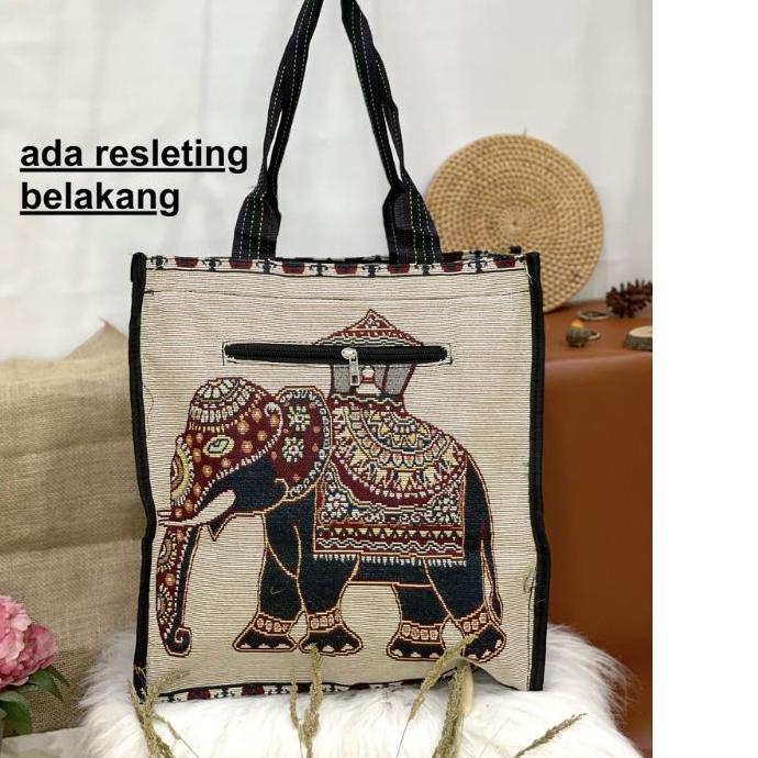 [SQ6]TOTE BAG TENUN THAILAND IMPORT JUMBO - TAS KANVAS ETNIK TENUN BORDIR BANGKOK MURAH SOUVENIR TAS