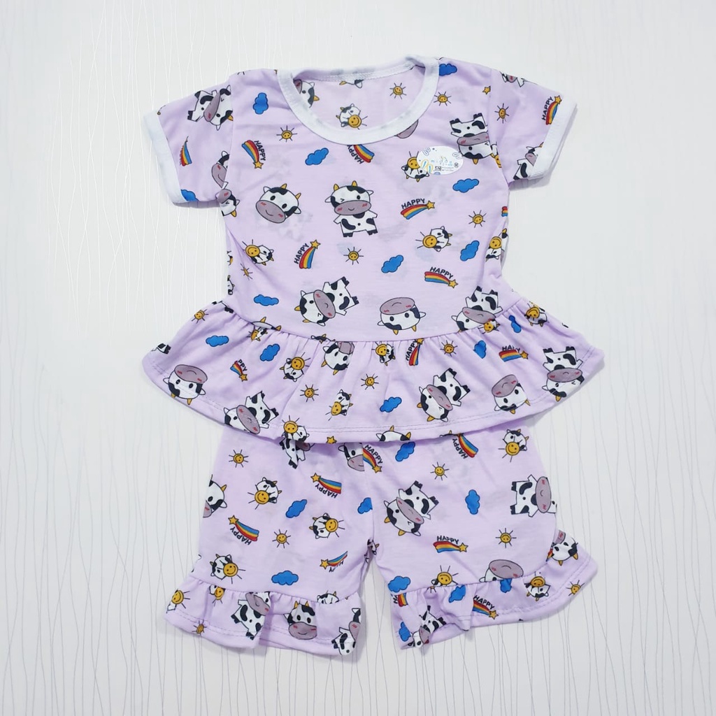 Setelan Anak Perempuan Celana Pendek Motif Full Print Baju Baby Gracia