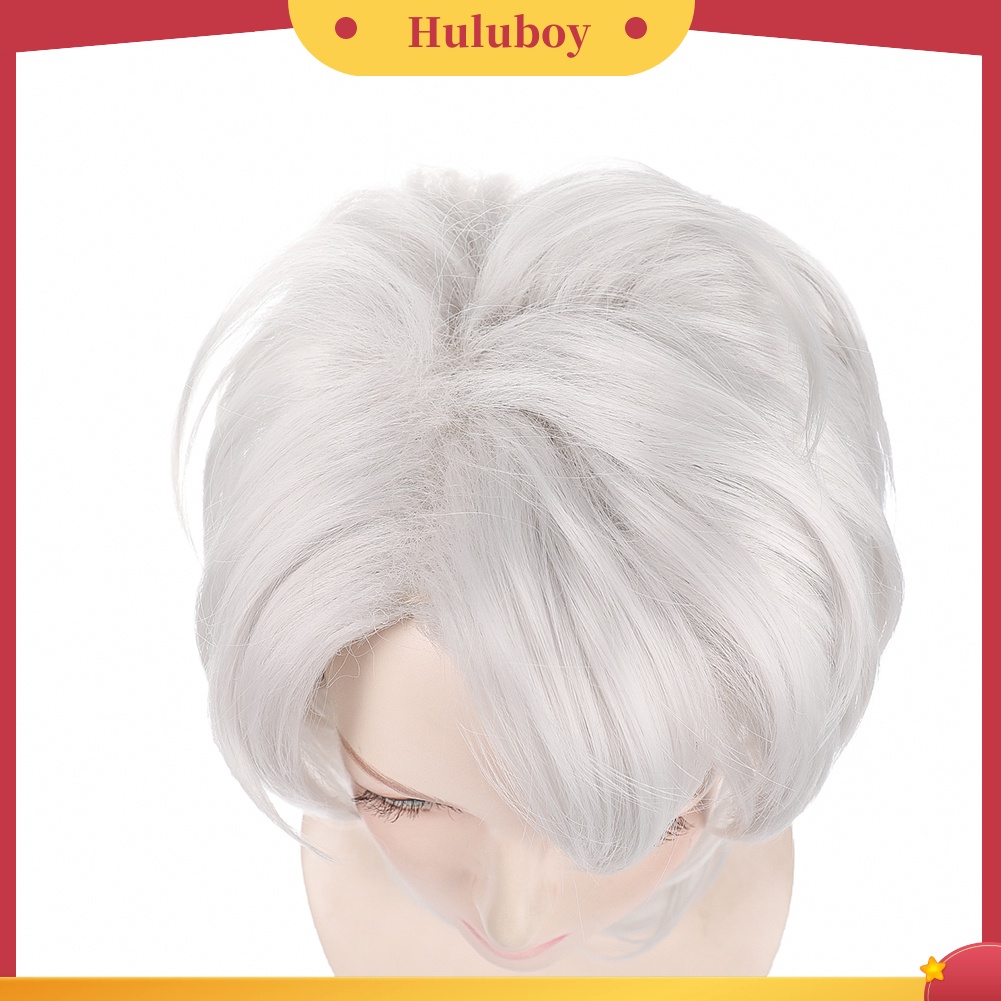 Wig Rambut Sintetis Model Panjang Sedang Keriting Warna Silver Putih Untuk Pesta Cosplay Anime