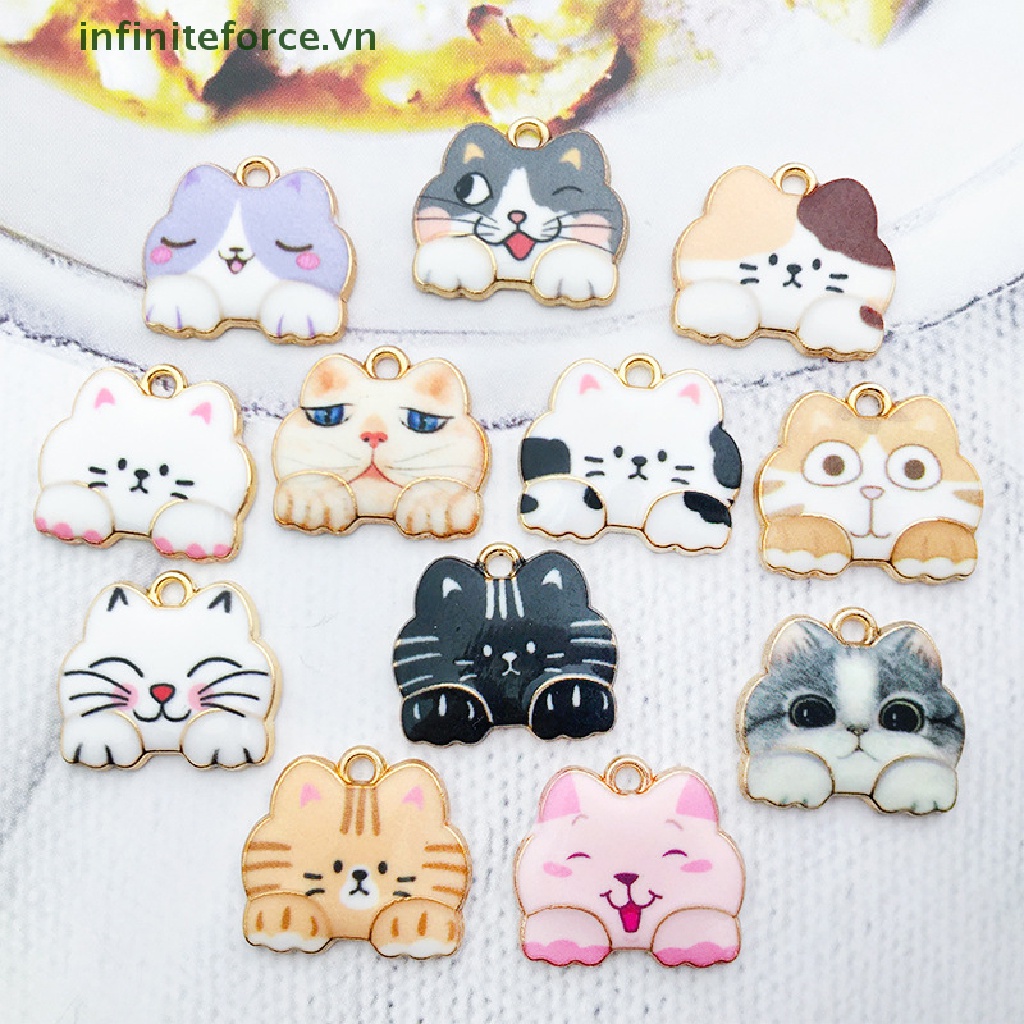 [INVN] 10 Pcs Lucu Kartun Multicolor Kucing Hewan Enamel Logam Ch Liontin DIY Membuat Perhiasan Gelang Kalung [VN]