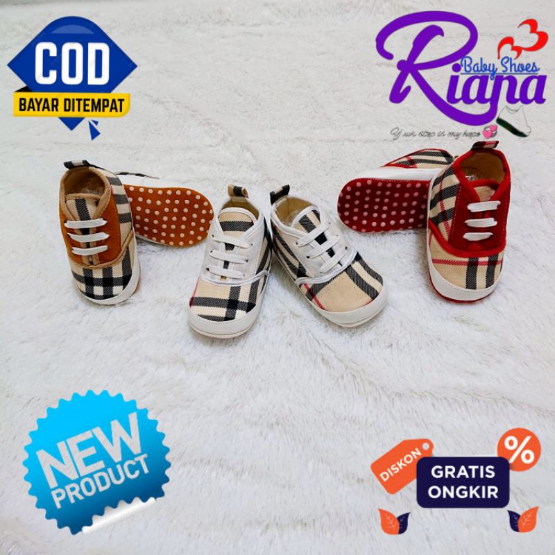 Sepatu bayi prewalker RS15 Motif Kotak murah terbaru usia 0-12 Bulan