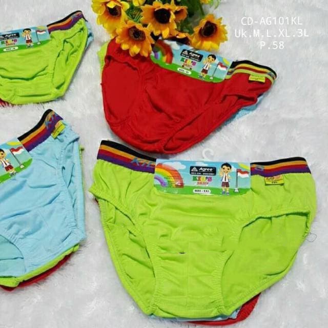 1 Jepit 3 Pcs Celana Dalam Agree Kids - CD Anak Laki Laki - Boxer Polos Mix Warna