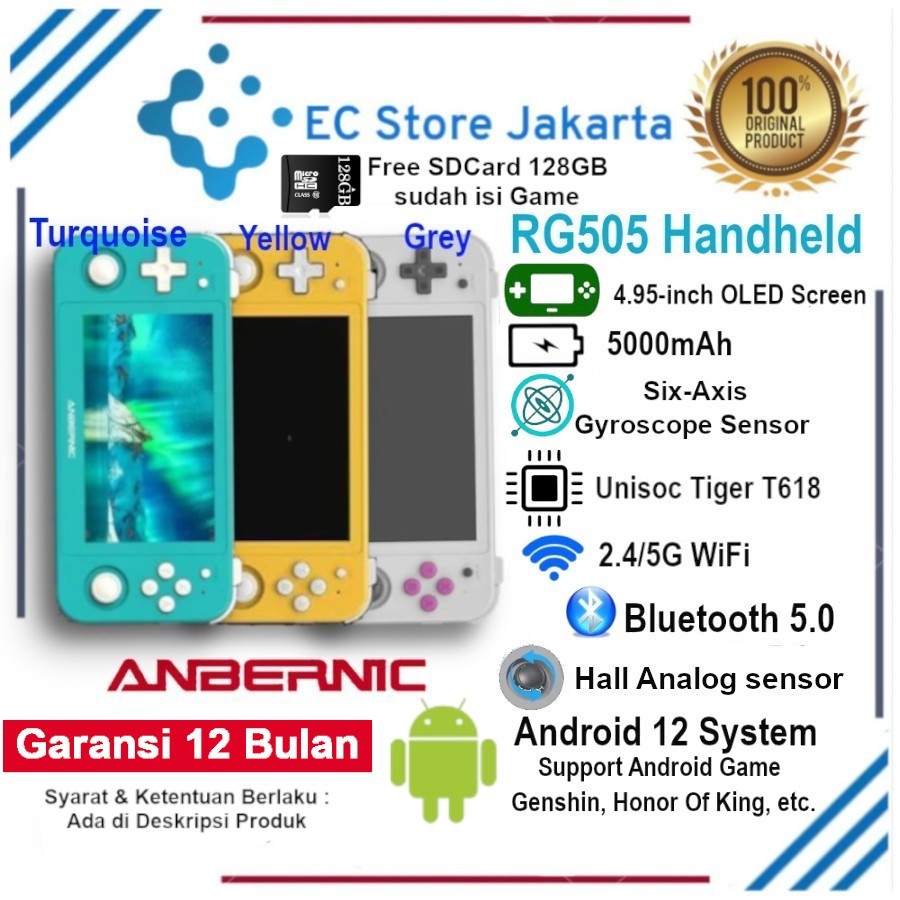 ANBERNIC RG505 Handheld Retro Video Game Console Android System 4.95 inch OLED Screen