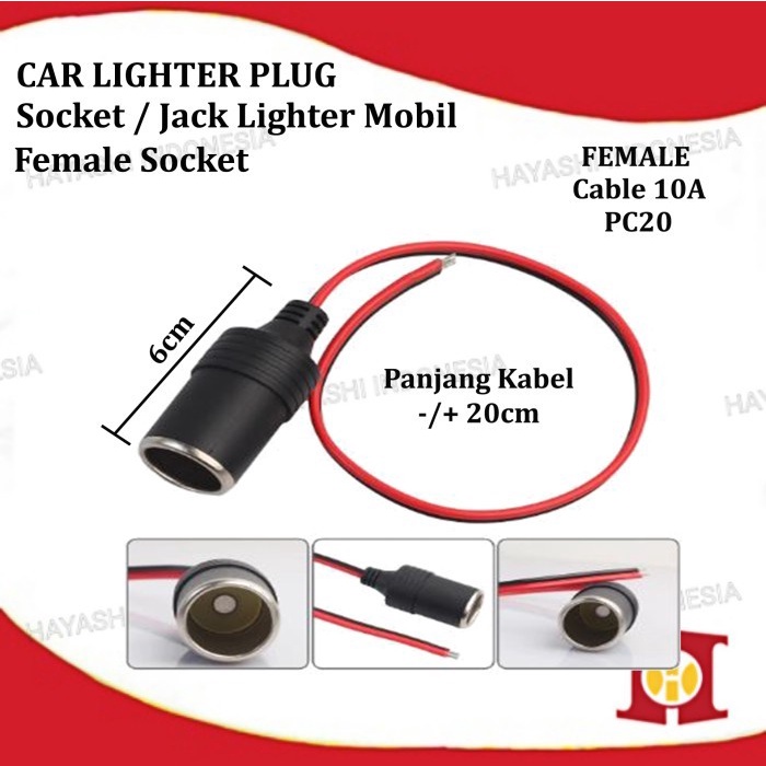 Soket Socket Car Lighter Jack Colokan Mobil Betina Female Kabel 12 24V