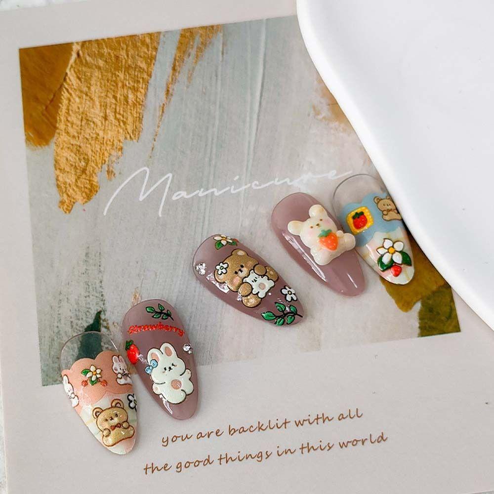 AUGUSTINA Agustina Kartun Stiker Kuku 3D Relief Perekat Diri Hewan Bulan Kucing Korea Nail Art Nail Art Dekorasi
