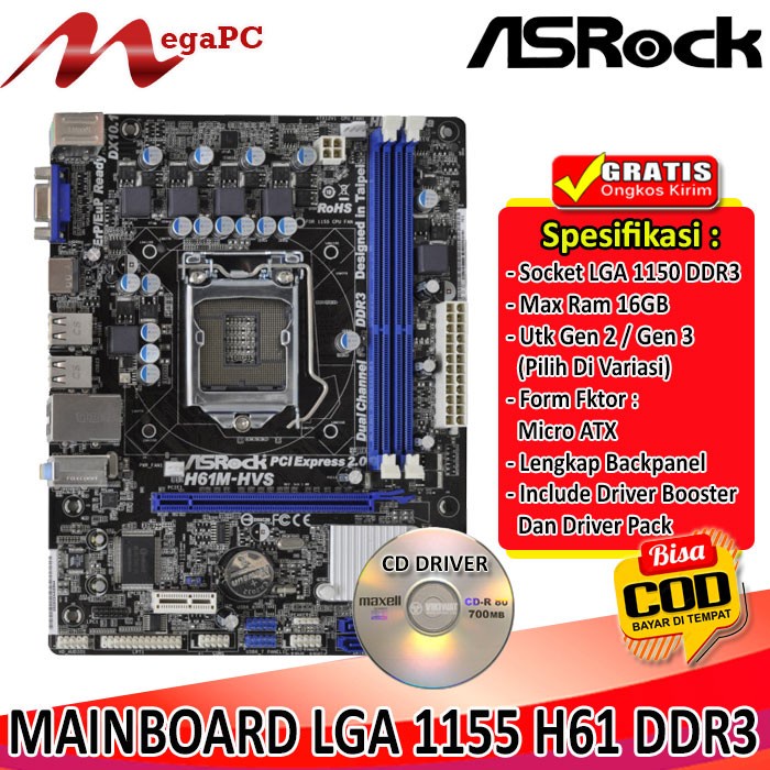 Mobo Mainboard Motherboard Soket LGA 1155 H61 Ddr3 Asrock