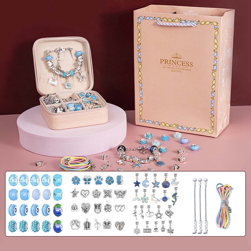 Set Gelang Manik-Manik Diy Manik-Manik Dengan Kotak Penyimpanan Untuk Hadiah Perempuan Akrilik Eropa Manik-Manik Lubang Besar Handmade Diy Jewelry Making Kit