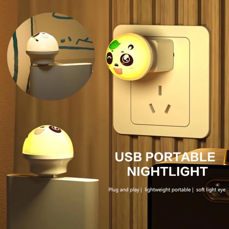 Lampu Tidur Hemat Energi USB Plug Ambiance Lighting Hangat Lucu Panda Lampu Malam LED Pelindung Mata Lampu Baca Cocok Kamar Tidur Lorong Kantor