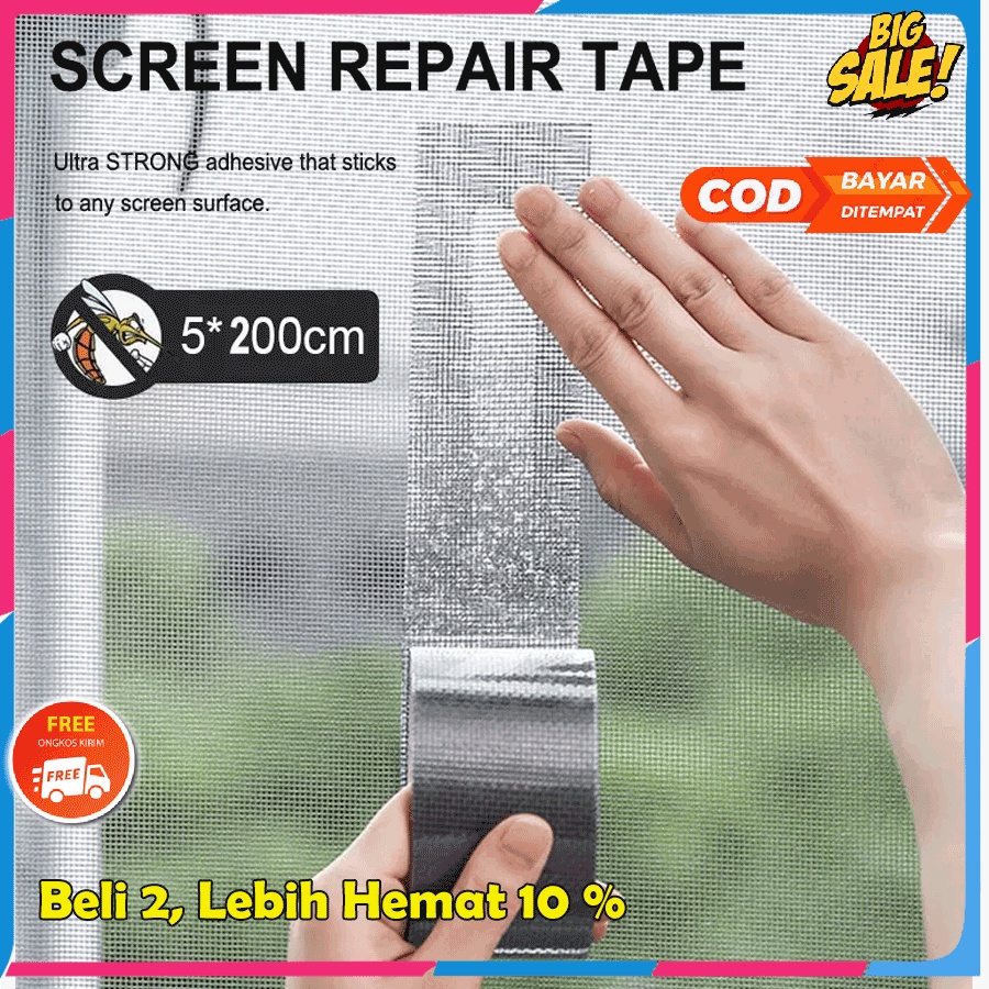 lakban penambal bolong sobek kawat kasa slambu kelambu tirai nyamuk praktis tinggal tempel lebar 5 C