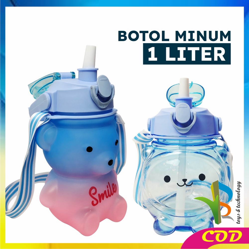 RB-C589 C592 Botol Minum Anak Boneka Bear Beruang 1 Liter Polos Gradasi / Tumbler Minum Anak Karakter Bear Gemoy Pelangi