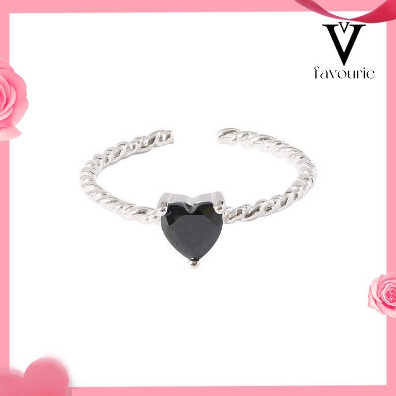 CODCincin Hitam Cinta Adjustable Korea Fahion Retro Cincin Jari Untuk Wanita-FA