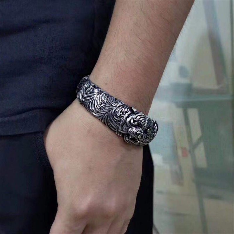 Mendominasi Mode Gelang Kelelawar Pria Perak Berlapis Gelang Manset Batu Pesta Perhiasan Hadiah