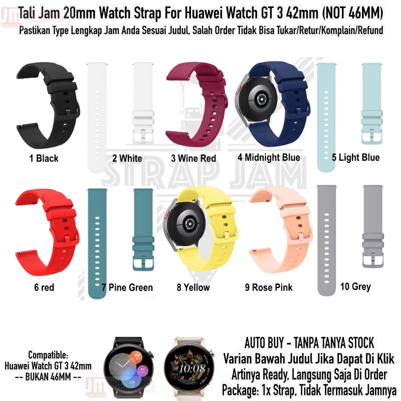 PWK Tali Jam Tangan Huawei Watch GT 3 GT3 42mm - Strap 20mm Silikon Rubber Aneka Warna Polos Simple