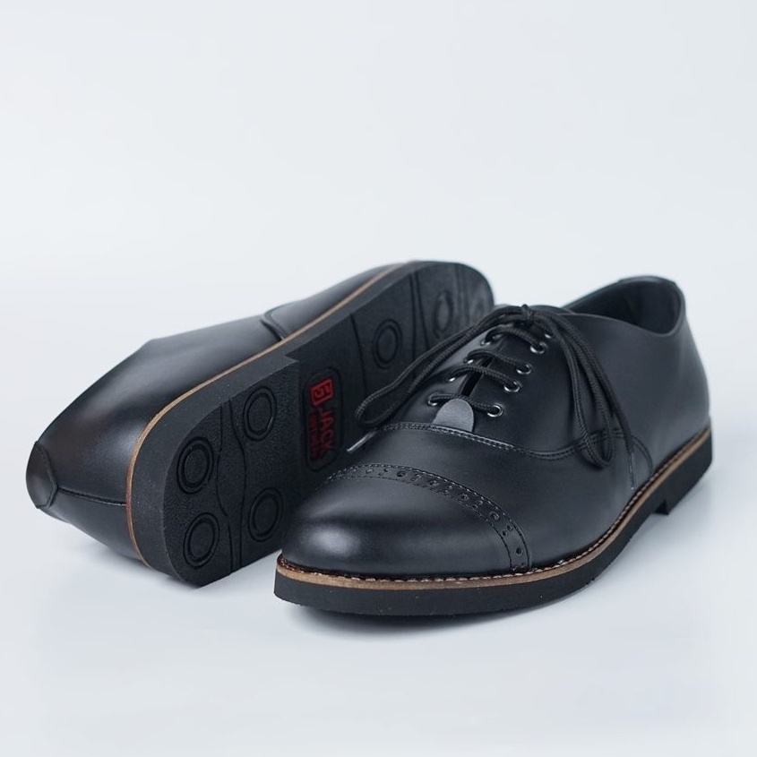 Sepatu Pantofel Pria Casual Formal Kantor Kulit Kerja Kuliah Pantopel Hitam Tali Original - Edric