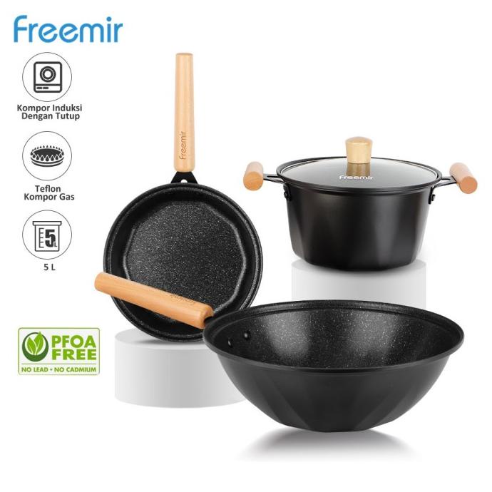 freemir Wajan Set Isi 3 PCS 22 / 30 CM Panci Teflon Anti Lengket Wok silahkan di pesan