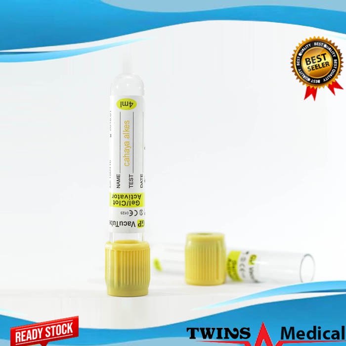 Tabung Vacutainer Gel Clot Activator 4ml Tutup Kuning Merk GP | SST