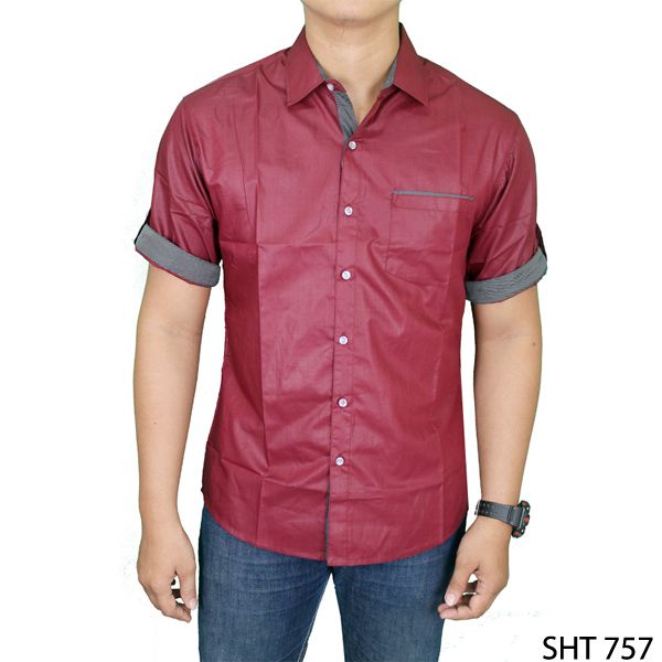 Kemeja Formal Pria Lengan Pendek Katun Biru - SHT 583