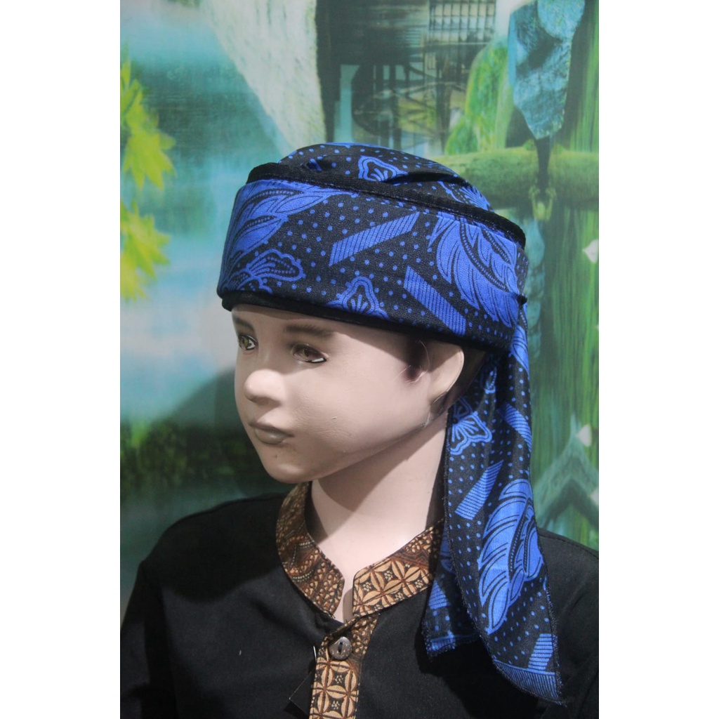 PECI KOPIAH BLANGKON IMAMAH BATIK KATUN UKURAN DEWASA DAN ANAK ANAK (BIRU)