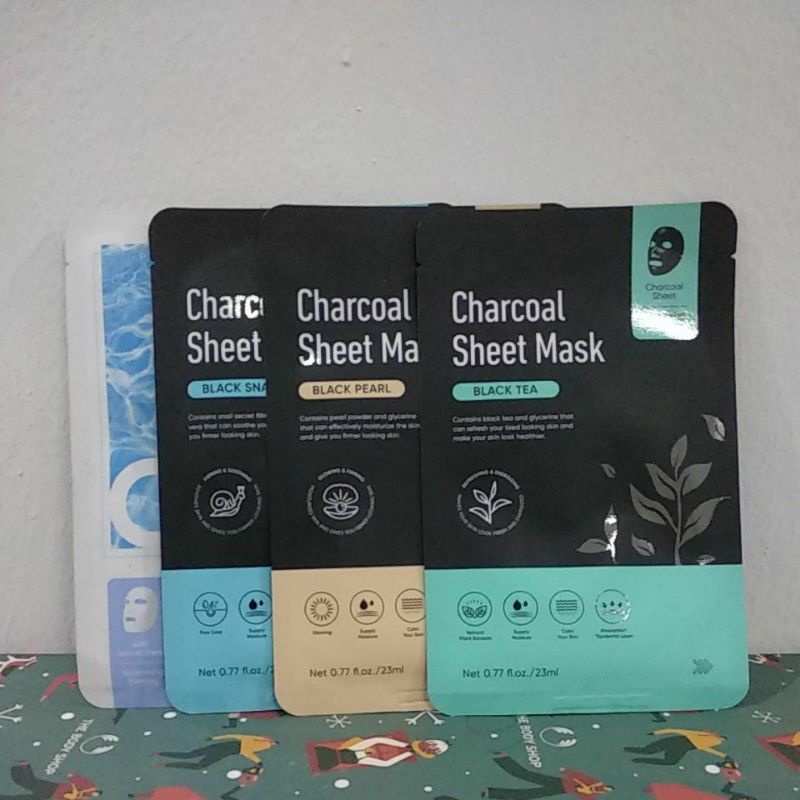 Jual miniso essence sheet mask (collagen , Charcoal black tea