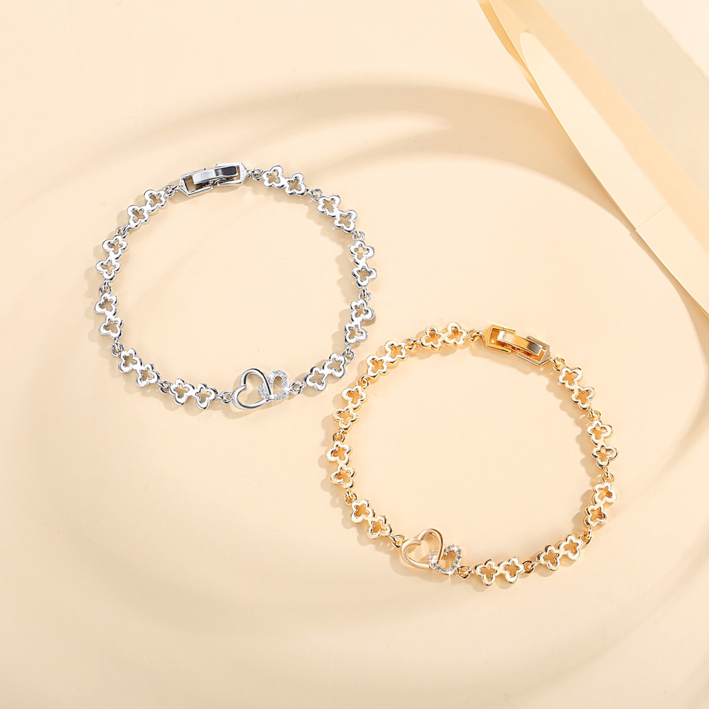 Y900 [COD✔]Gelang Heart Rantai Kupu Lapis Emas Berlian Melubangi Aksesoris Fashion Wanita Gelang Dewasa