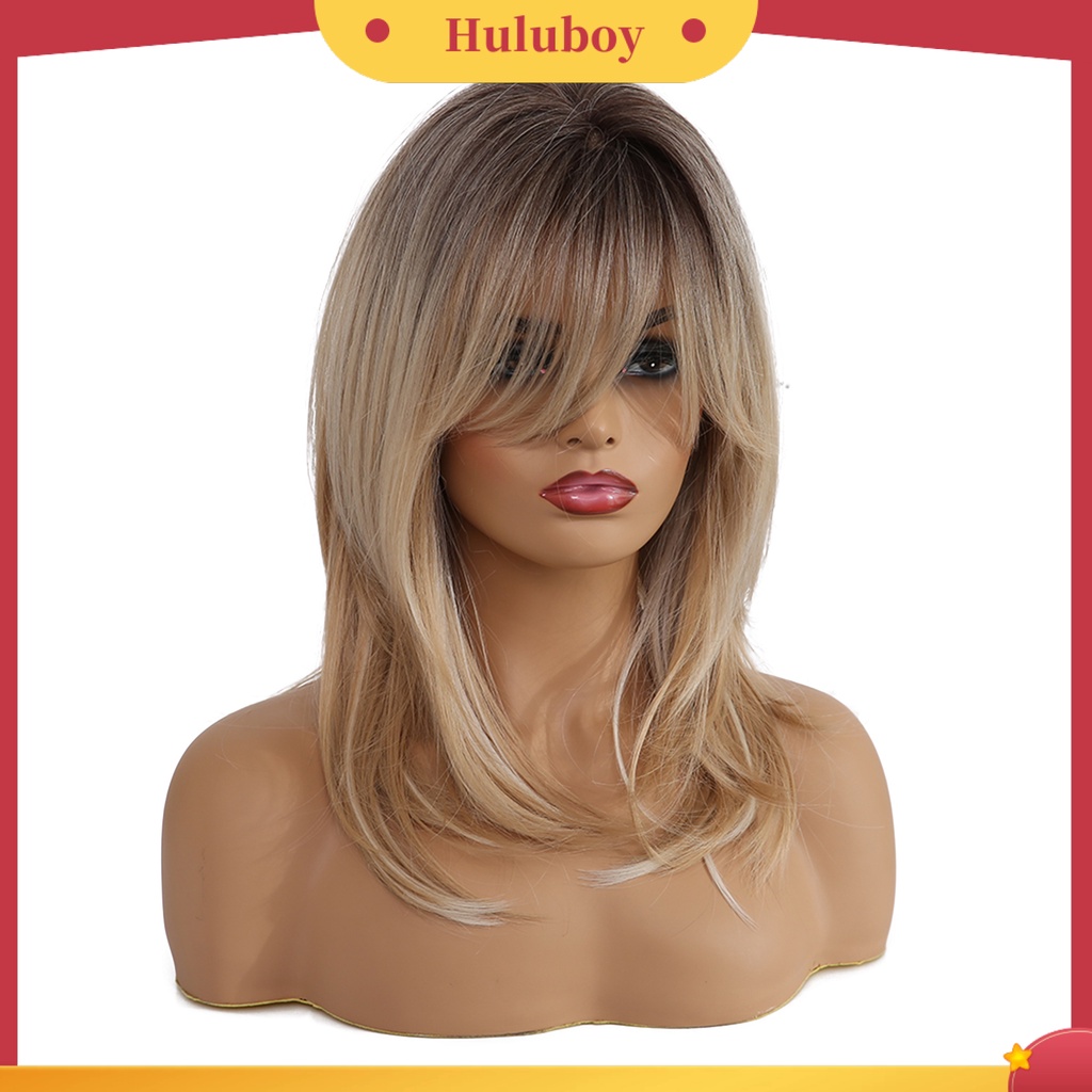 Wig Rambut Model Keriting Panjang Sebahu Warna Gradasi Untuk Wanita