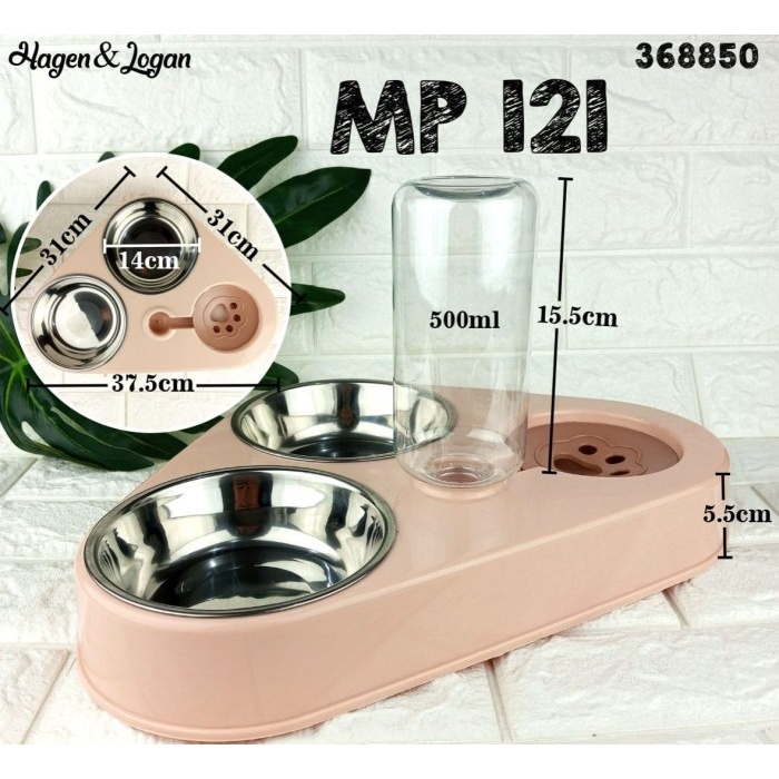 MP121 Tempat Makan dan Minum Kucing dan Anjing 3 in 1 + Botol 500ml