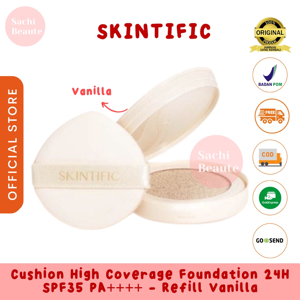 SKINTIFIC Refill Cover All Perfect Air Cushion High Coverage Poreless &amp; Flawless Foundation Hasil Akhir Sempurna - Refill Vanilla