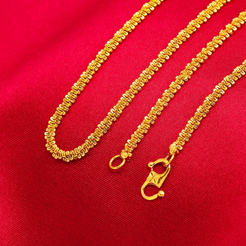 Goldkingdom Perhiasan Fashion Emas Asli Kadar 375 Bangkok Aksesoris Ready Stock Kalung Ulat Gilt Untuk Pengantin Wanita Pernikahan Set Rantai Tulang Selangka Chain for Woman
