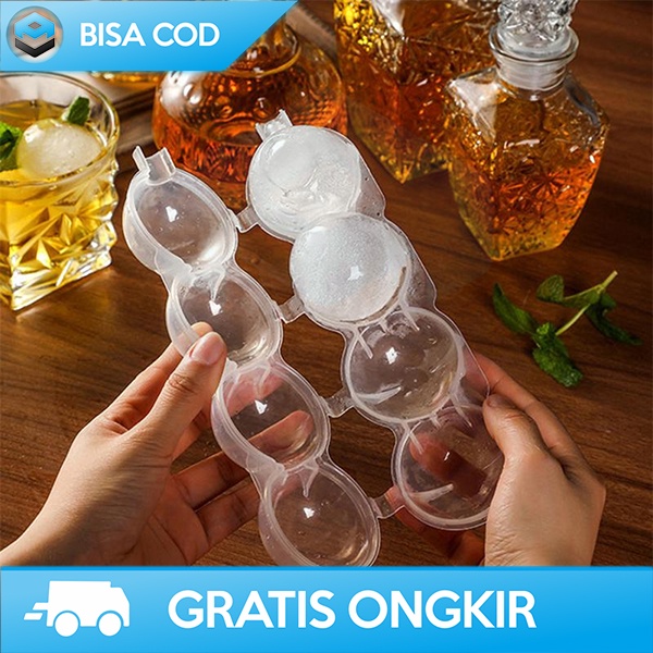 CETAKAN ES BATU BULAT ICE BALL MAKER 4 SLOT TRANSPARAN EASY TO USE