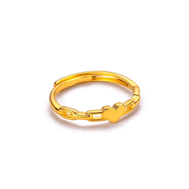 Goldkingdom Perhiasan Fashion Emas Asli Kadar 375 Bangkok Aksesoris Ready Stock Lapis Emas Cinta Rantai Cincin Adjustable Minimalis Lucu Mini Ring