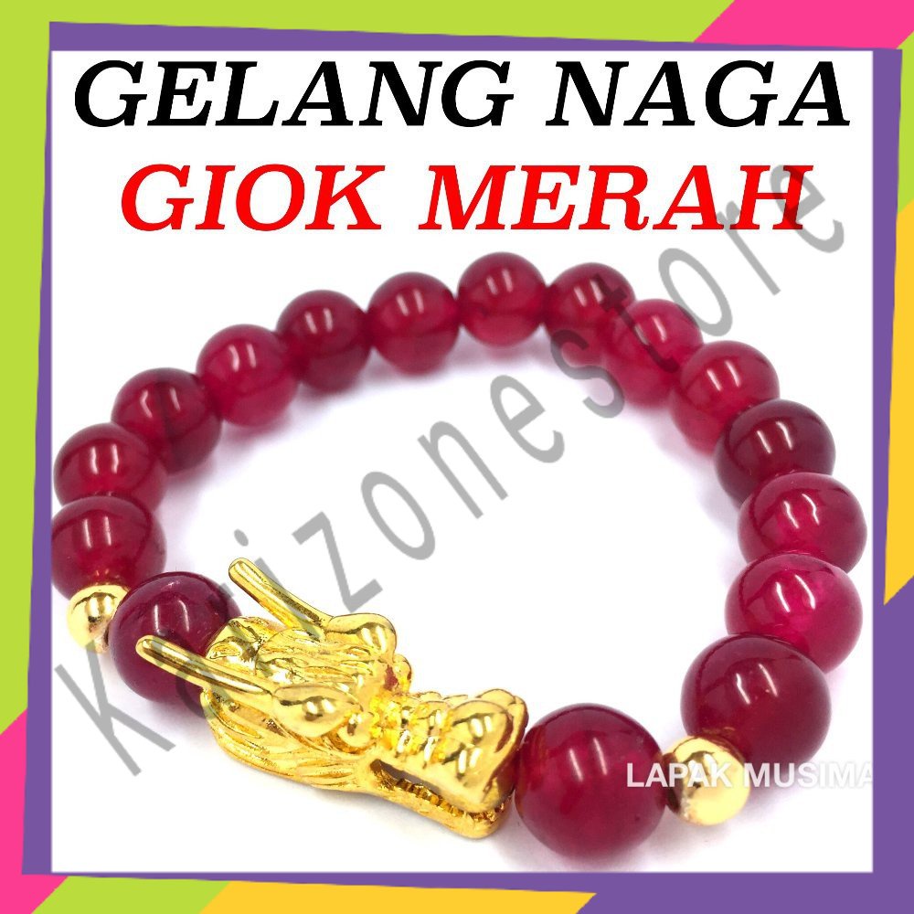 GELANG BATU GIOK MERAH NAGA EMAS ASLI NATURAL