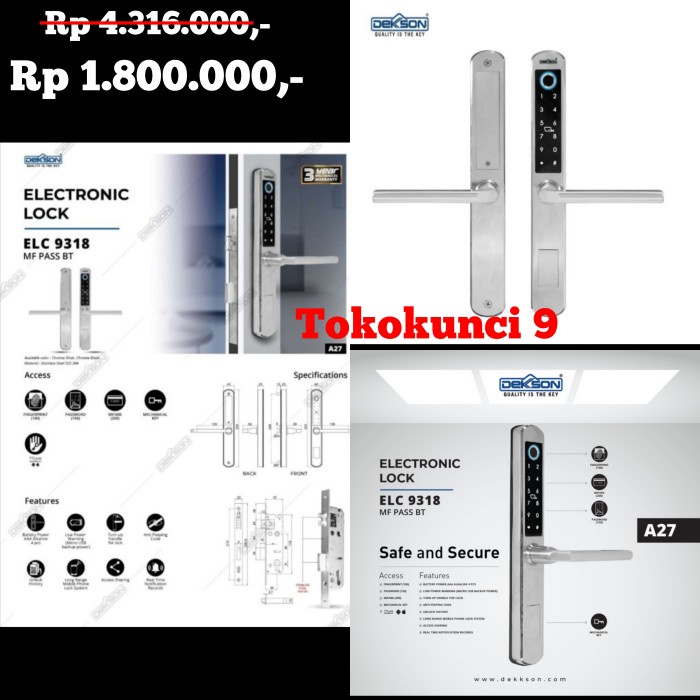 Gagang Kunci Digital Dekson Elc 9318 A27 Mf Pass Bt Smart Lock Dekson