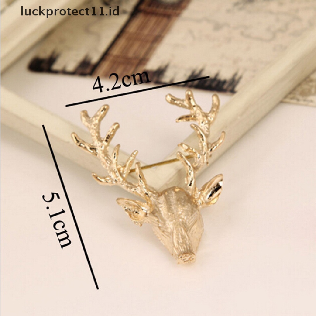 /Fashion Hot// Fashion// Unisex Hewan Bros Pin Lucu Berlapis Emas Tanduk Rusa Kepala Kerah Pin Brooch.