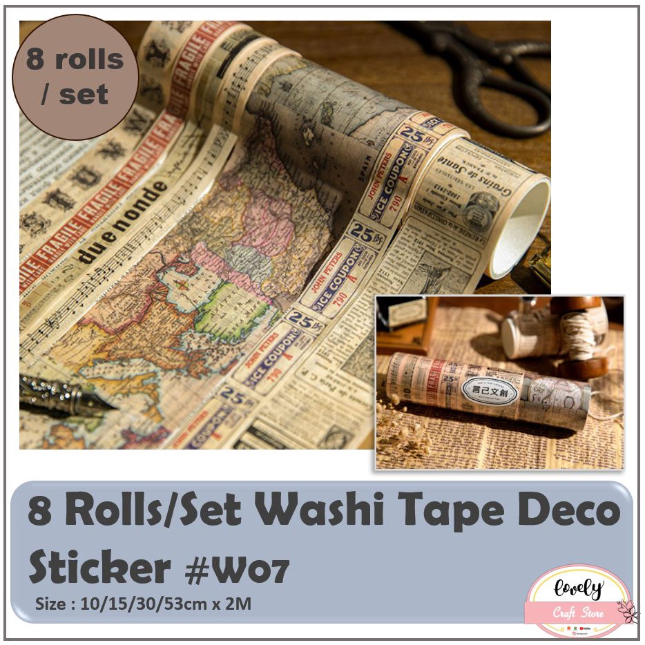 

LovelyCraftStore | W07 ~ 8rolls/set Washi Tape Paper Tape Art Deco Journal Bullet Journal Tape Kertas Washi Selotip Kertas Dekorasi Mahar Scrapbook