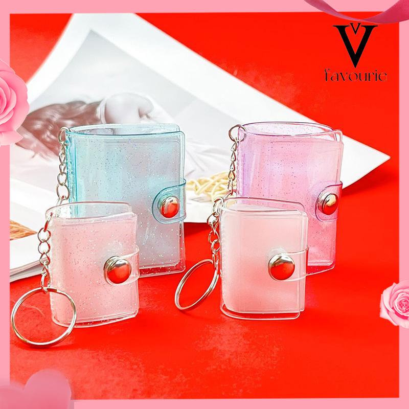 COD1 &amp; 2 Inch Mini Photo Album 16 Pockets KeyRing Key Ring Shiny Transparent Foto Binder Kecil Card Holder Keychain Gantungan Kunci Jelly Color KPOP Koleksi Ganci pacar memory kenangan hadiah potret -FA